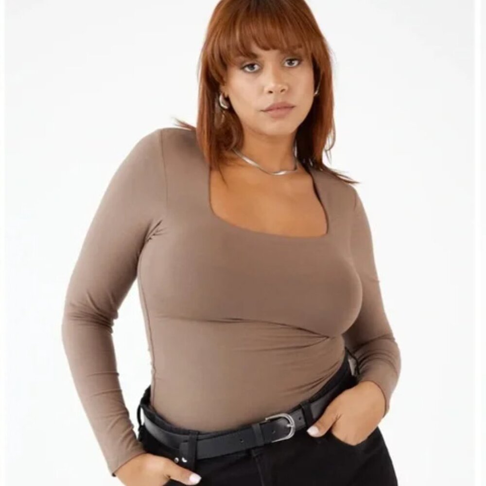 Klassy Network Square Neck Long Sleeve (Full Length) - Brown, Size Small